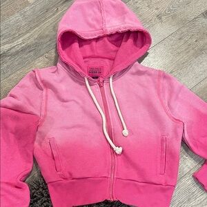 American eagle pink ombré crop zip hoodie